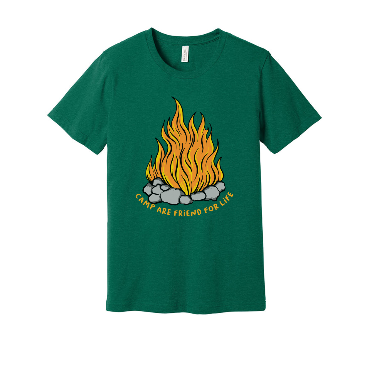 Unisex Campfire Graphic Tee With Flame Design And Rock Fire Pit For Outdoor Adventures