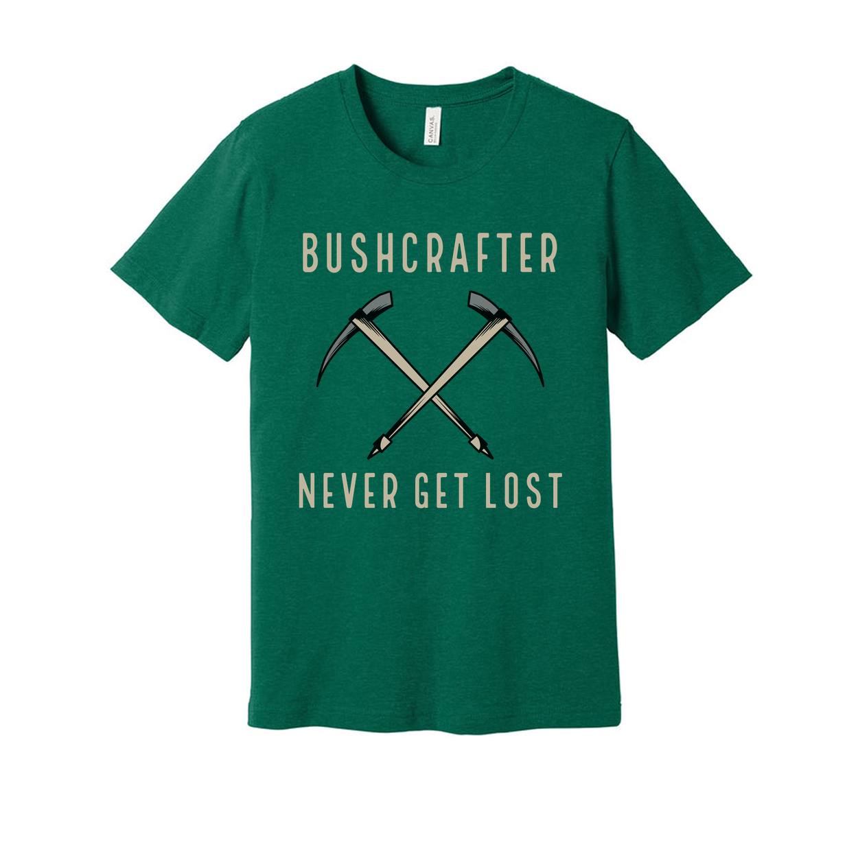Bushcrafter Crossed Pickaxes Graphic Unisex Outdoor T Shirt Never Get Lost Adventure Ready Gear