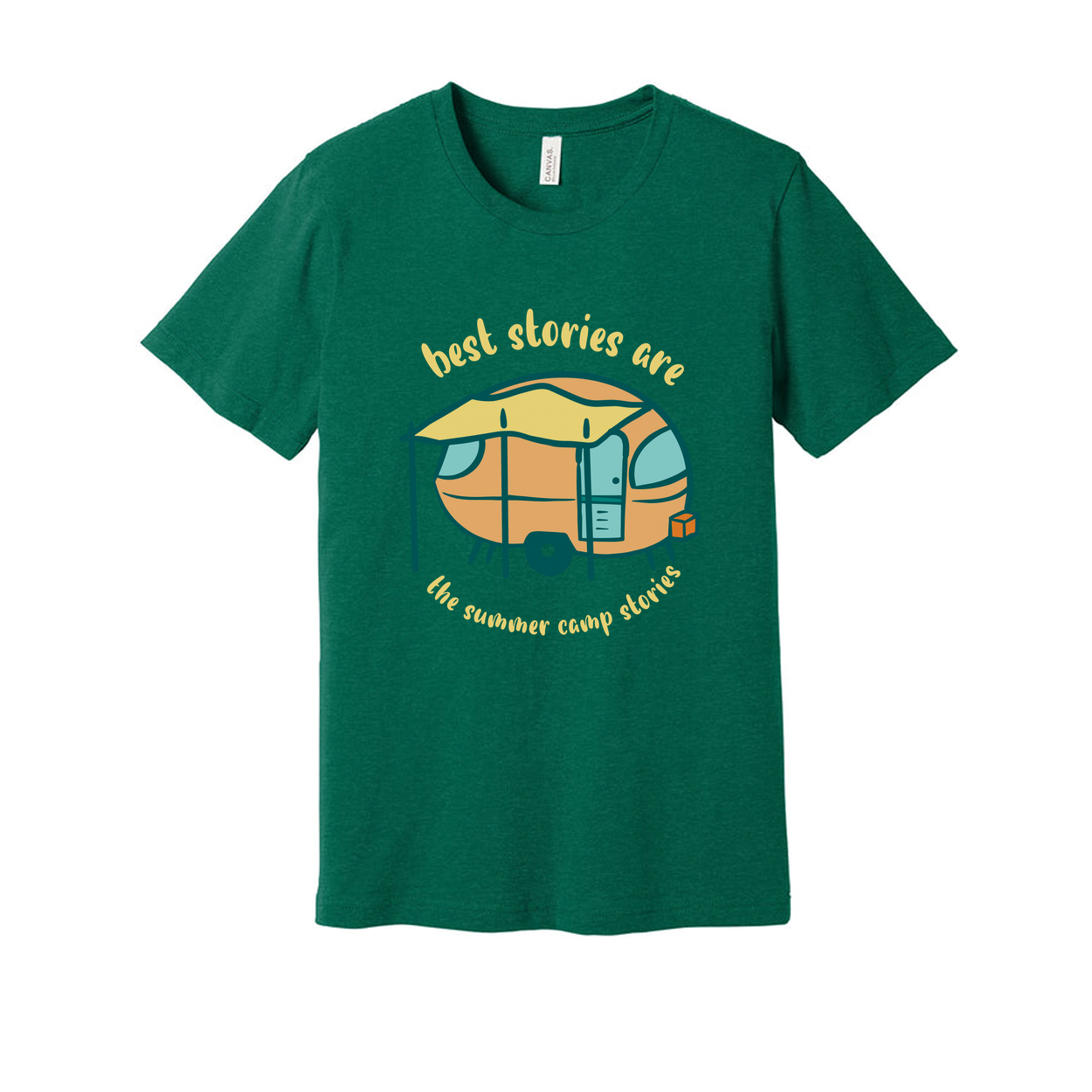 Unisex Camping Themed T Shirt With Vintage Camper Trailer Illustration And Summer Camp Memories