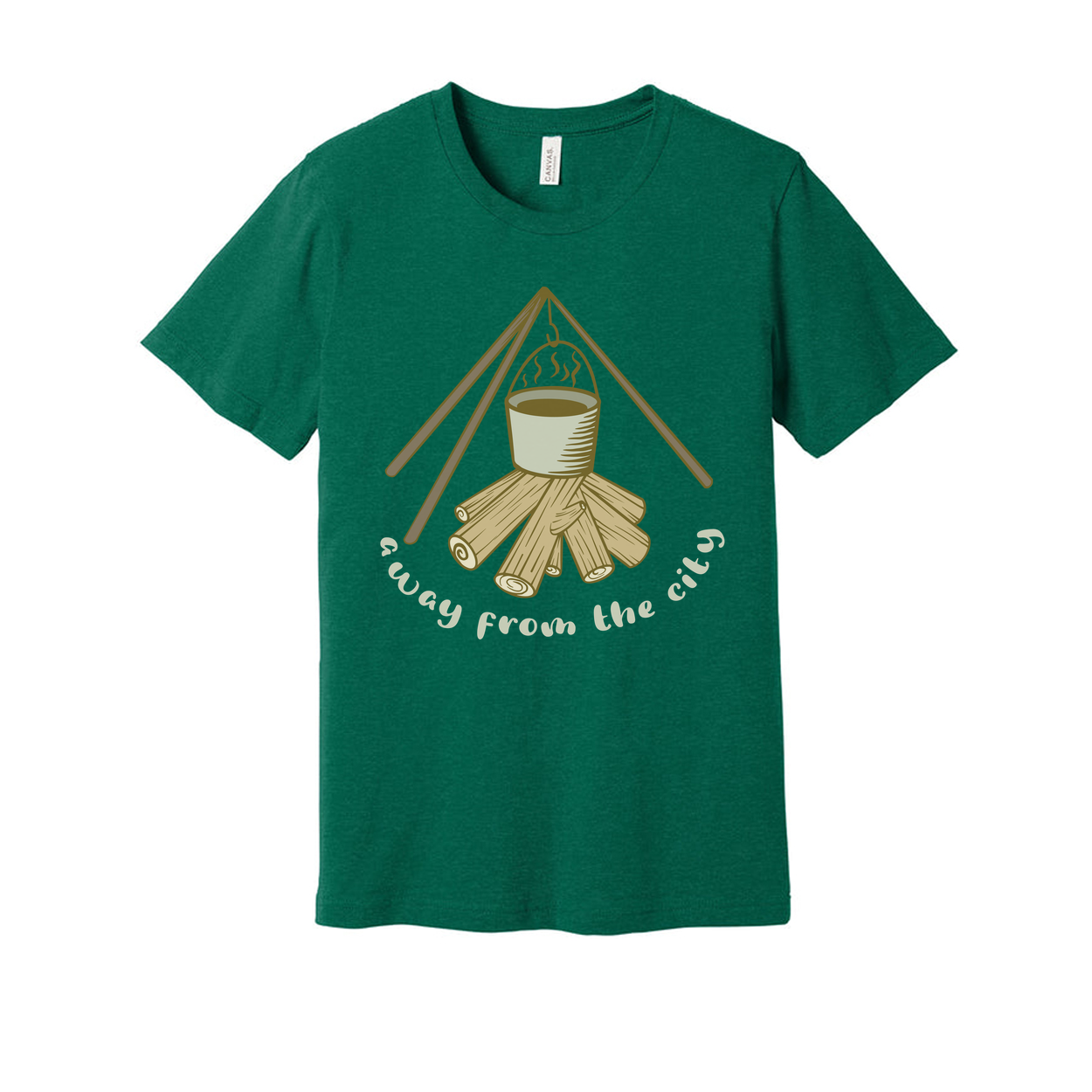 Unisex Campfire Scene Graphic Tee With Hanging Pot And Log Woodpile For Outdoor Enthusiasts