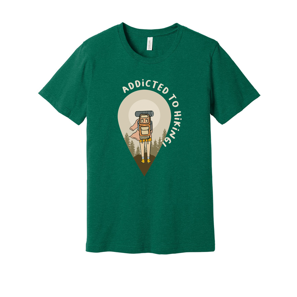 Unisex Hiking Graphic Tee With Backpack Hiker Illustration Inside Forest Pin Emblem