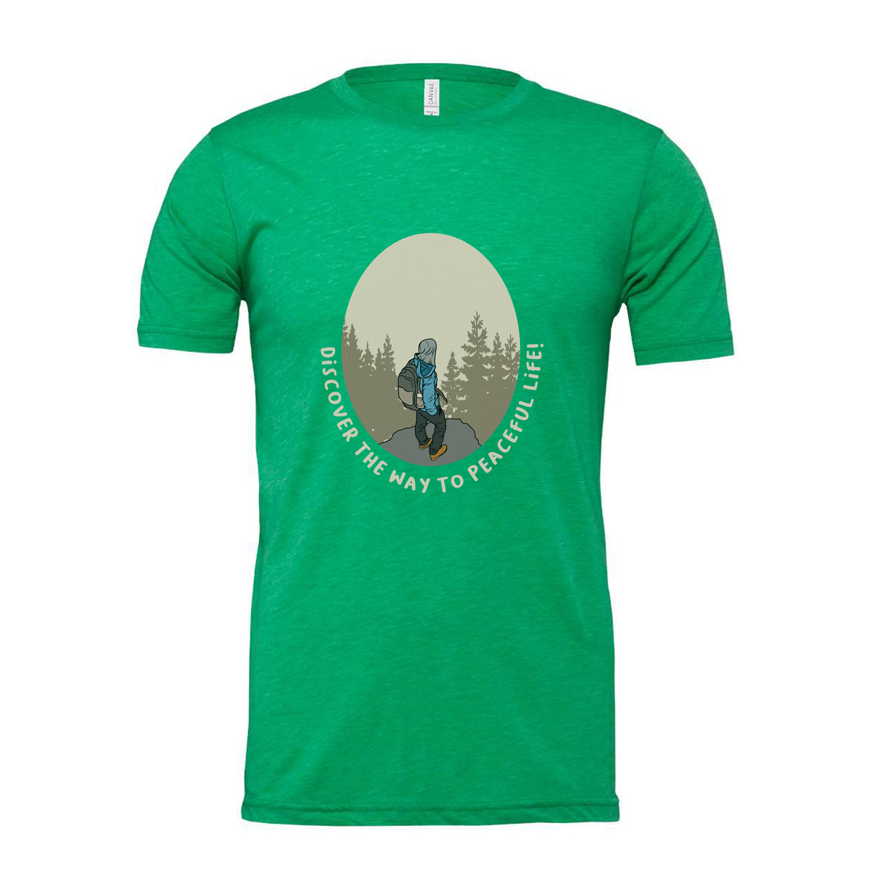 Unisex Outdoor Hiking Graphic T Shirt With Forest Circular Design And Peaceful Life Text
