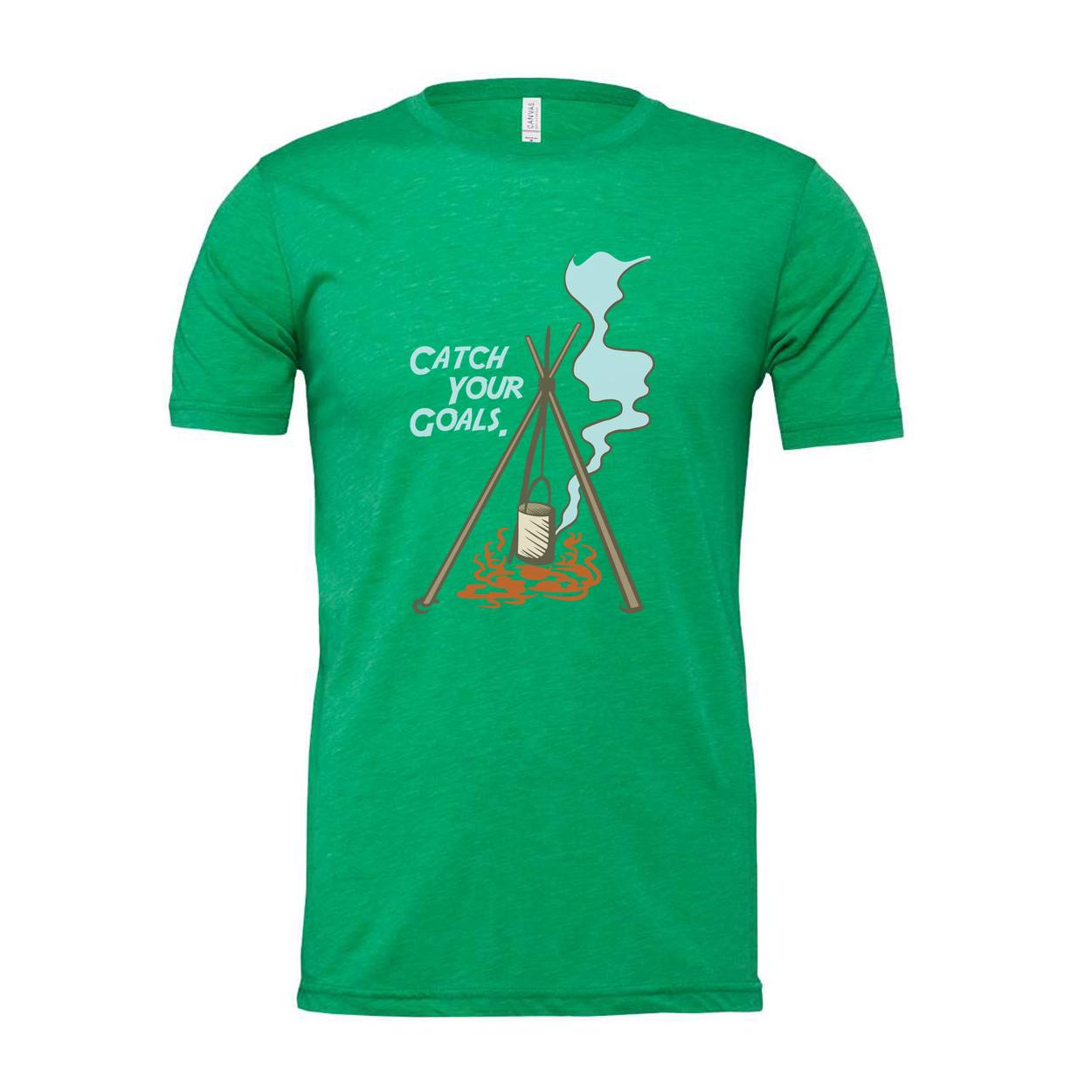 Unisex Outdoor Camping T Shirt With Tripod Campfire And Steam Illustration Graphic Tee Design