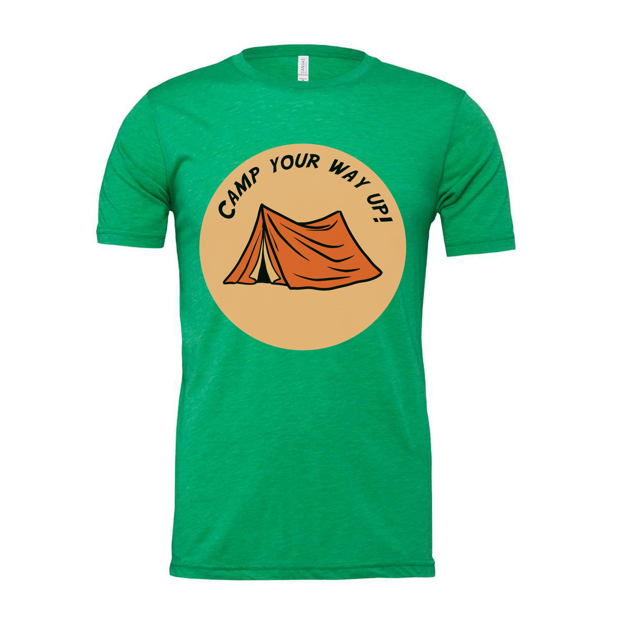 Unisex Outdoor Camping Tee With Circular Orange Tent Graphic and Adventure Theme