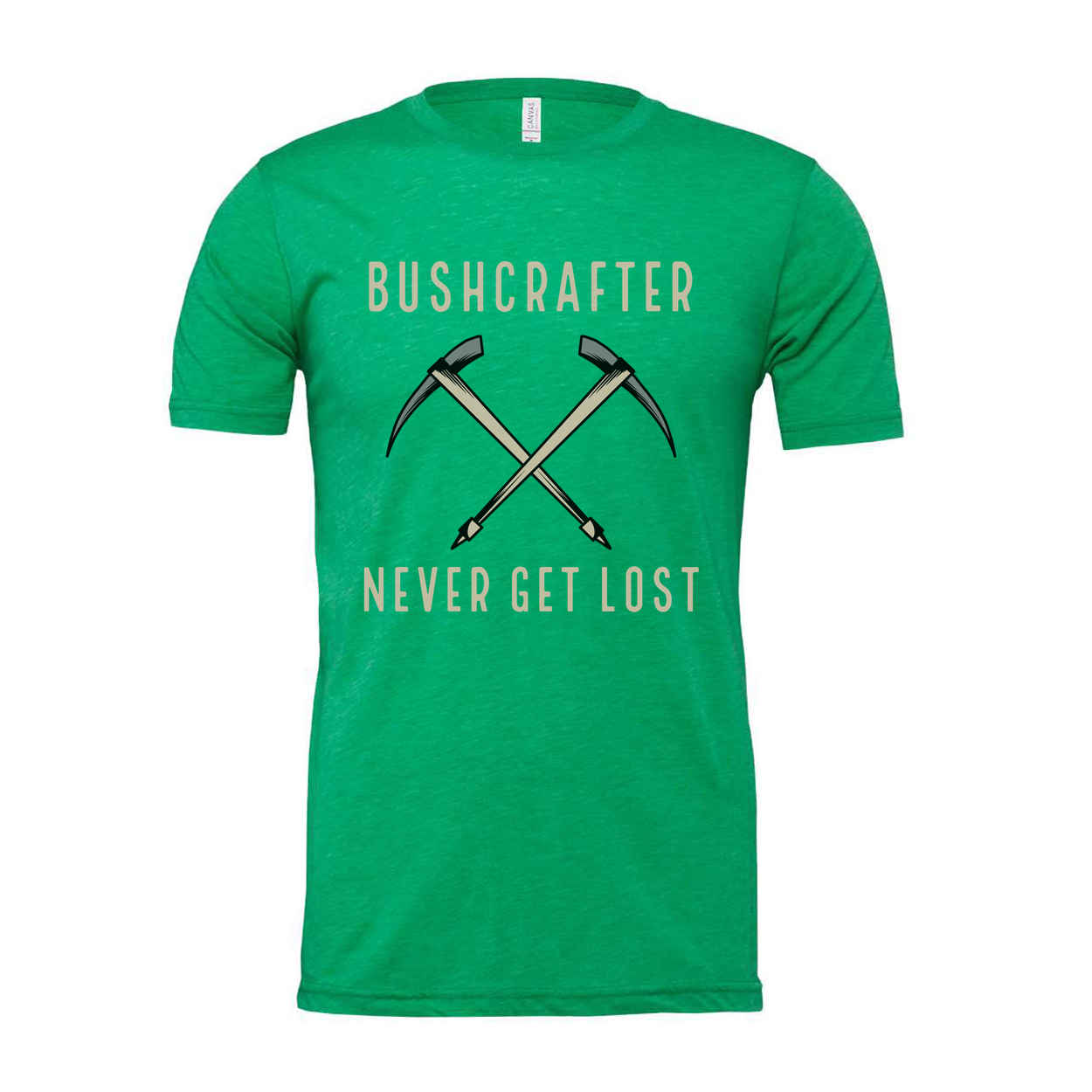 Bushcrafter Crossed Pickaxes Graphic Unisex Outdoor T Shirt Never Get Lost Adventure Ready Gear
