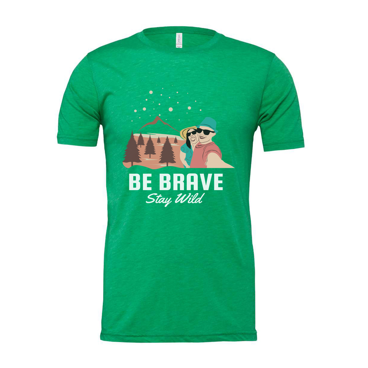 Be Brave Stay Wild Outdoor Couple Graphic Tee With Mountain Range And Pine Trees