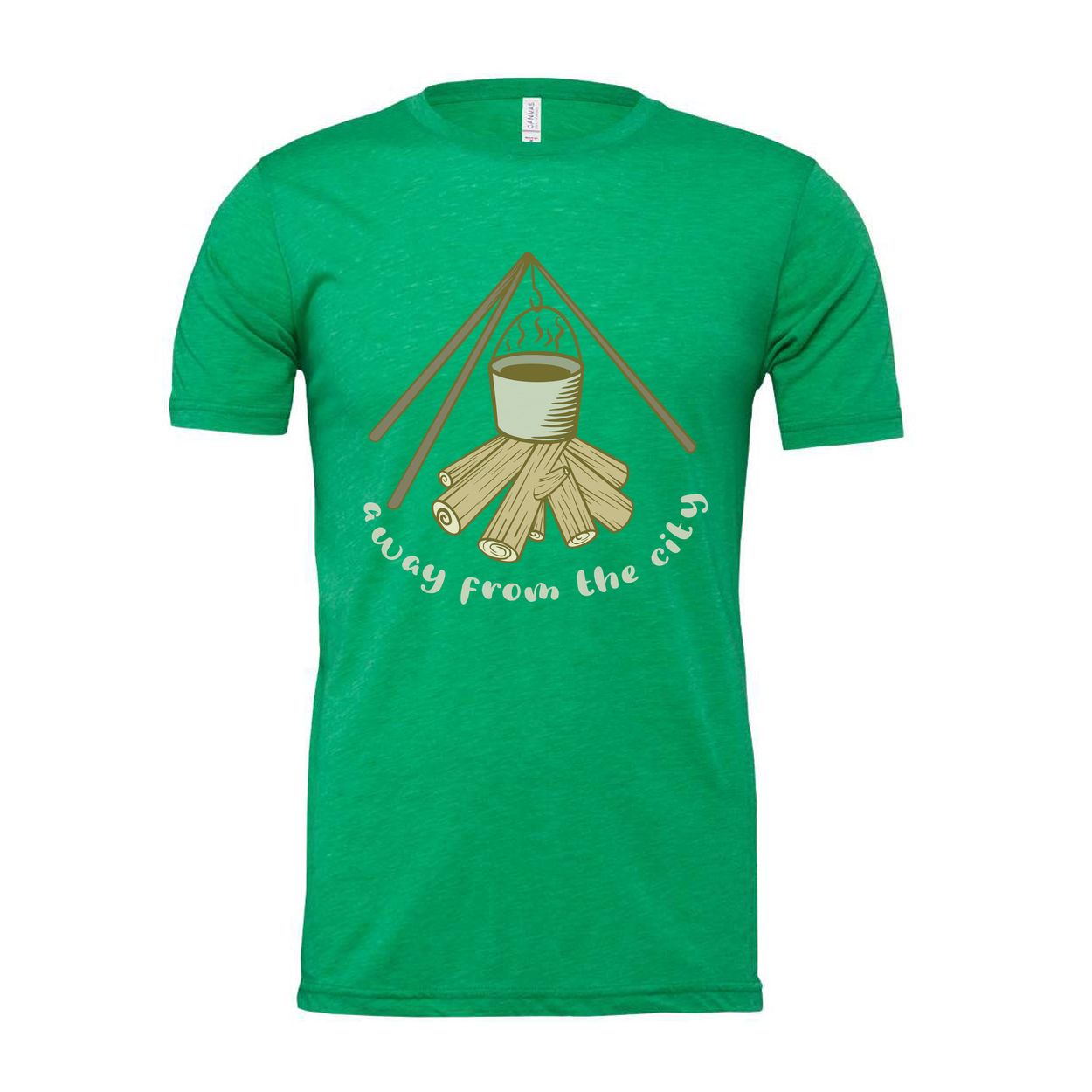 Unisex Campfire Scene Graphic Tee With Hanging Pot And Log Woodpile For Outdoor Enthusiasts