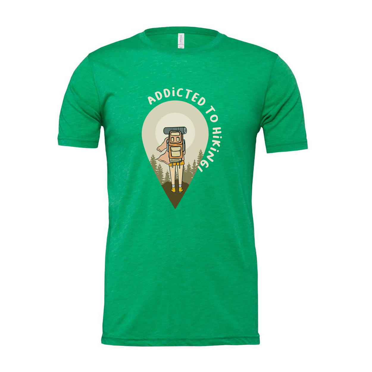 Unisex Hiking Graphic Tee With Backpack Hiker Illustration Inside Forest Pin Emblem