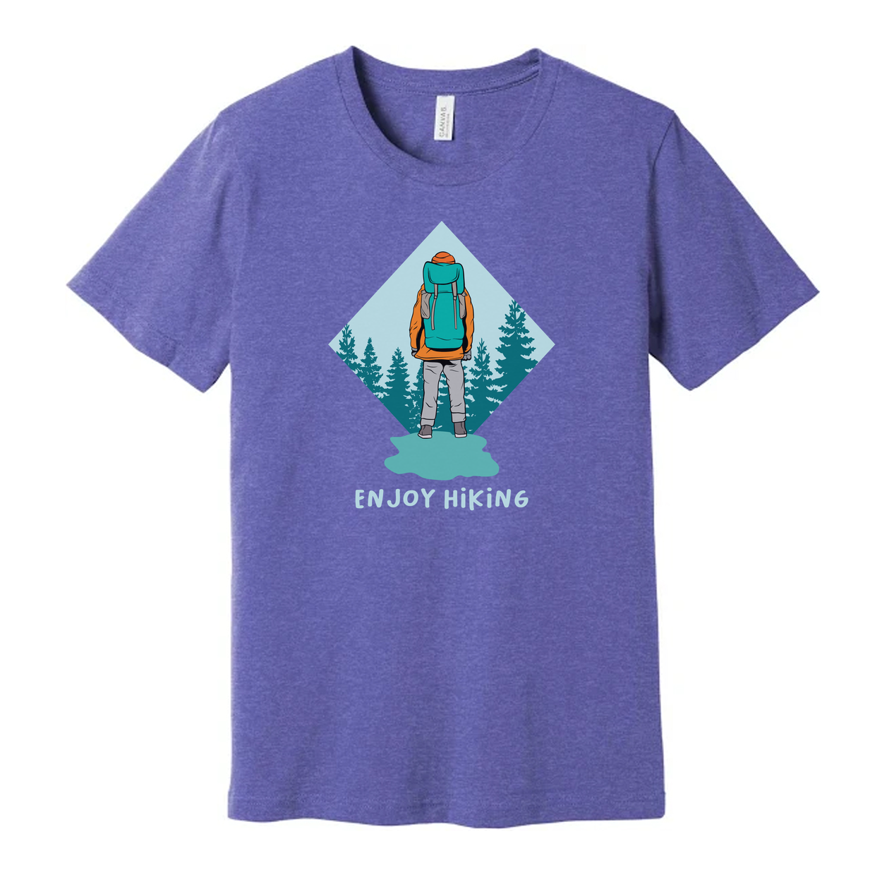 Unisex Hiking Graphic Tee With Backpacker Silhouette Inside Diamond Mountain Forest Scene