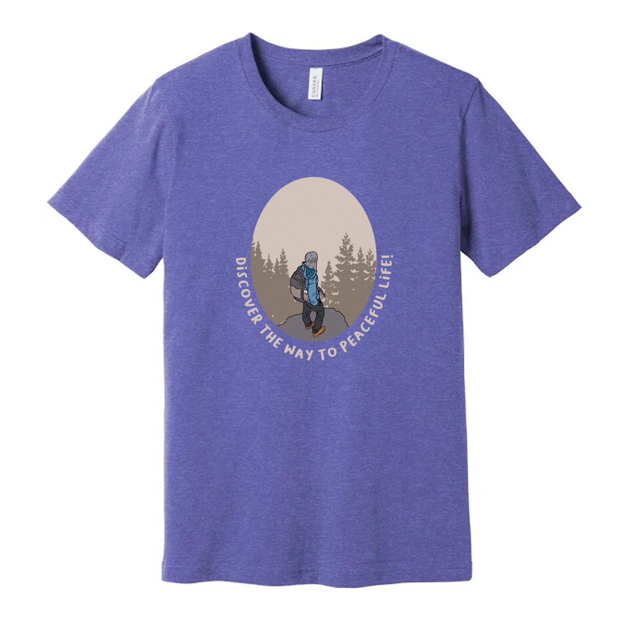 Unisex Outdoor Hiking Graphic T Shirt With Forest Circular Design And Peaceful Life Text