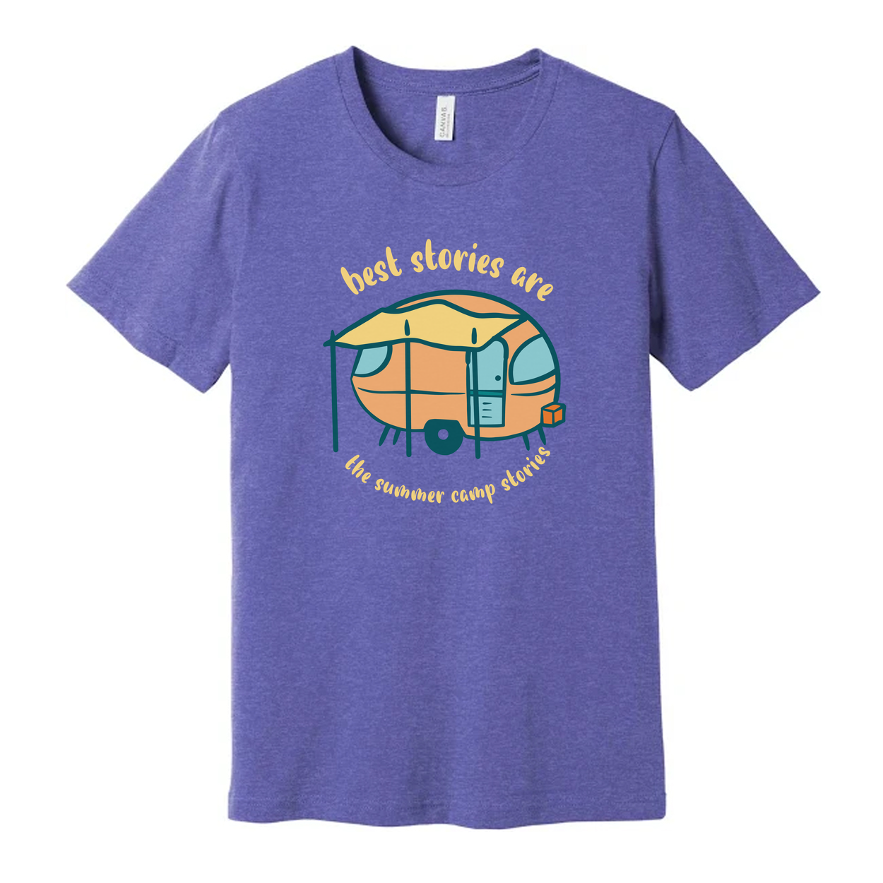Unisex Camping Themed T Shirt With Vintage Camper Trailer Illustration And Summer Camp Memories