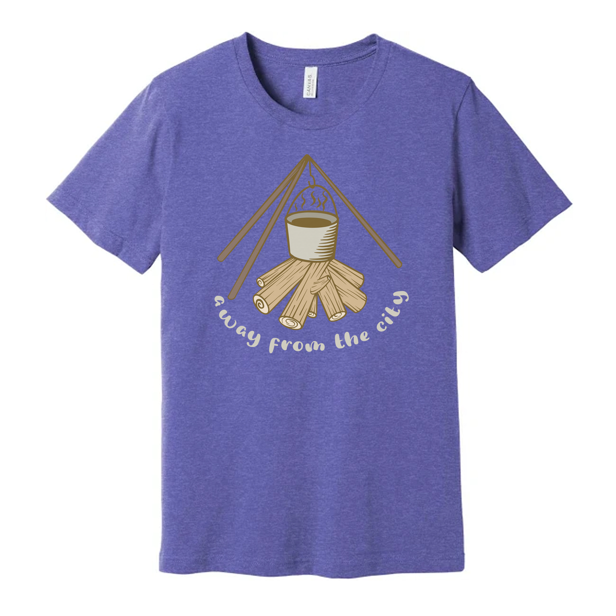 Unisex Campfire Scene Graphic Tee With Hanging Pot And Log Woodpile For Outdoor Enthusiasts