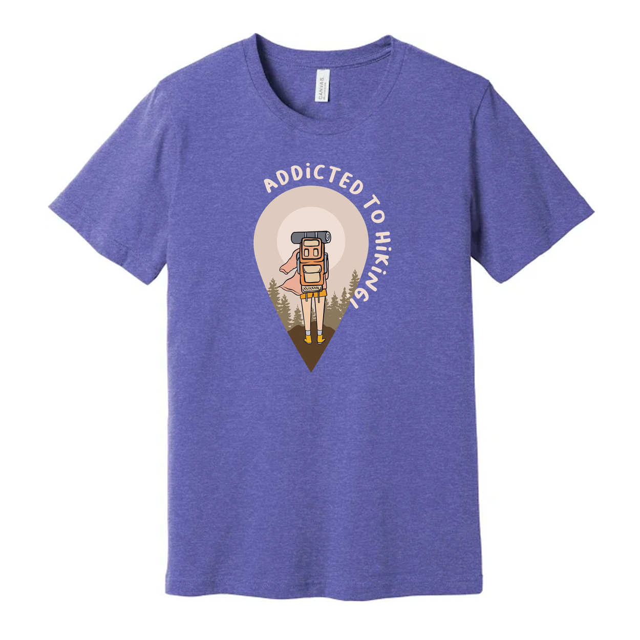 Unisex Hiking Graphic Tee With Backpack Hiker Illustration Inside Forest Pin Emblem