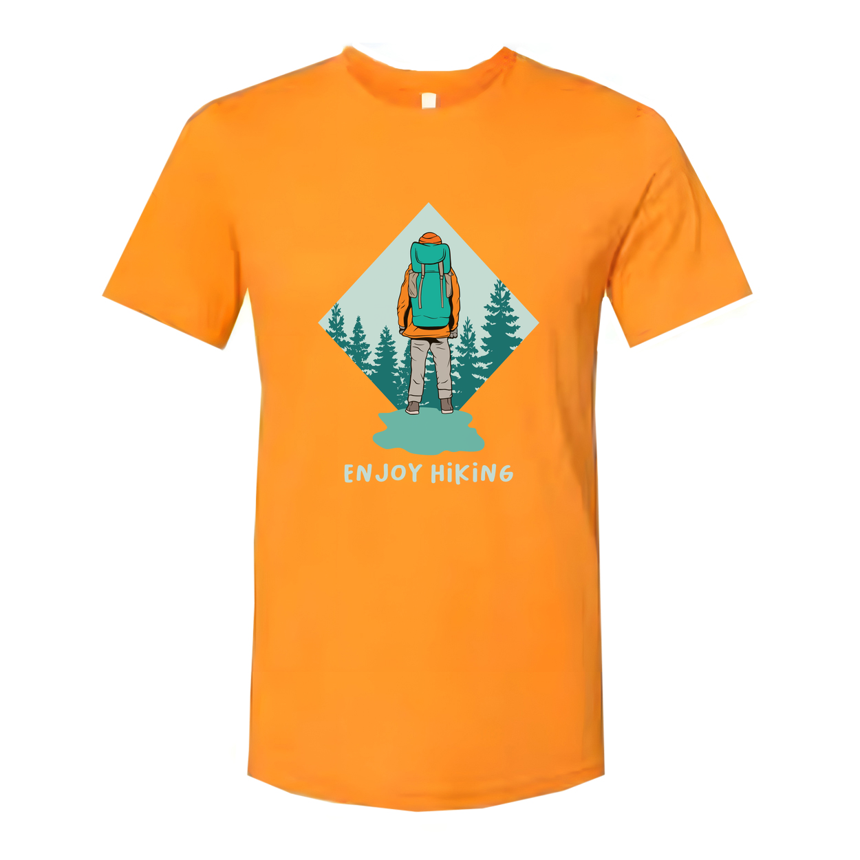 Unisex Hiking Graphic Tee With Backpacker Silhouette Inside Diamond Mountain Forest Scene
