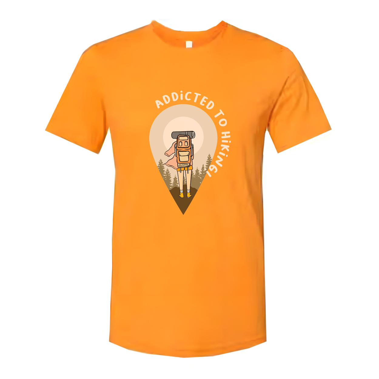 Unisex Hiking Graphic Tee With Backpack Hiker Illustration Inside Forest Pin Emblem