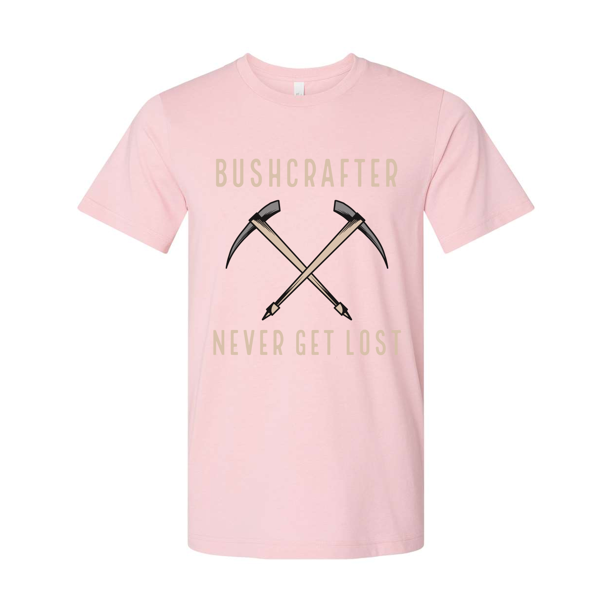 Bushcrafter Crossed Pickaxes Graphic Unisex Outdoor T Shirt Never Get Lost Adventure Ready Gear