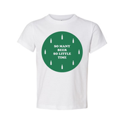Unisex Beer Graphic T Shirt With Green Circular Design And Bottle Icons On Front