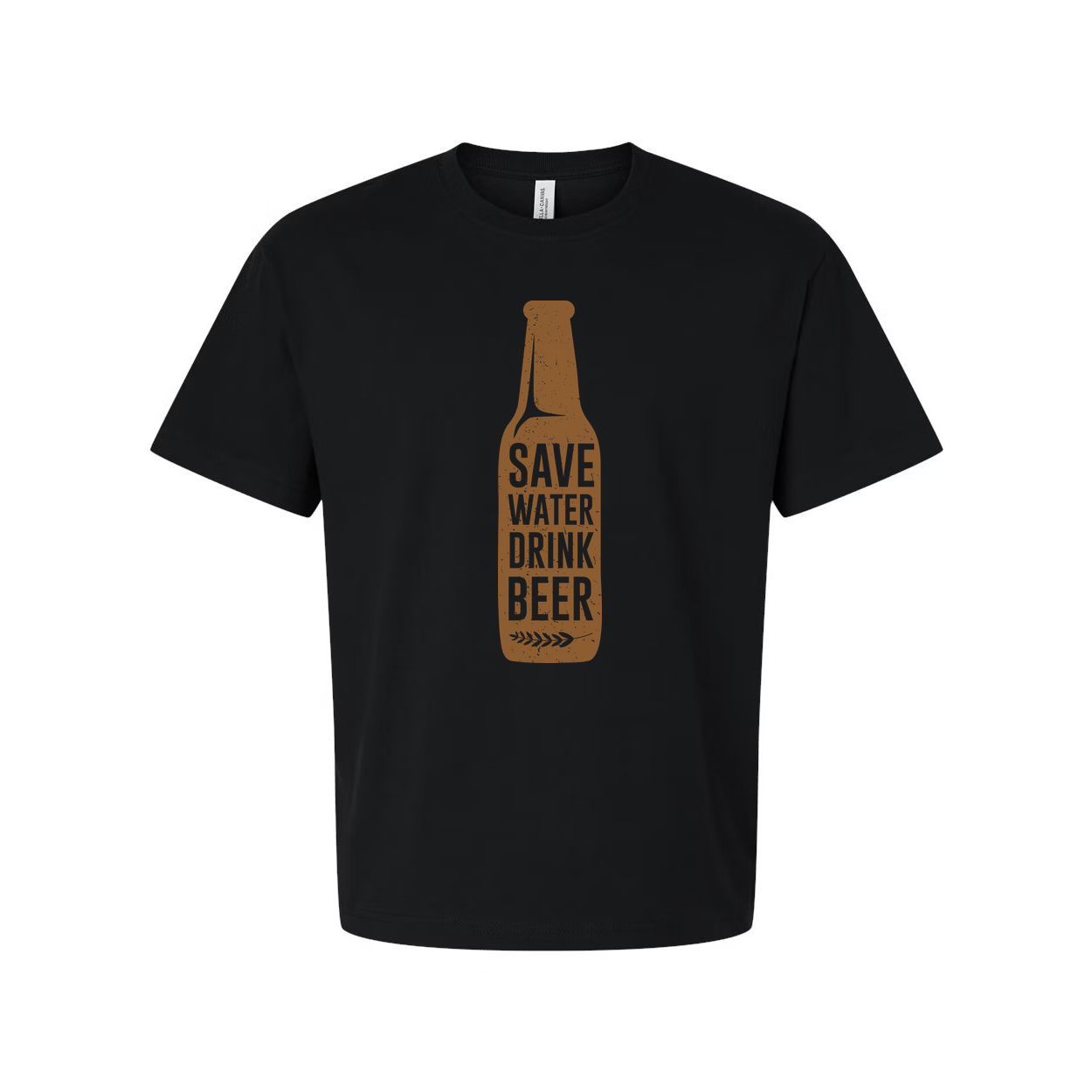 Unisex Beer Bottle T Shirt With Save Water Drink Beer Vertical Logo Print On Front