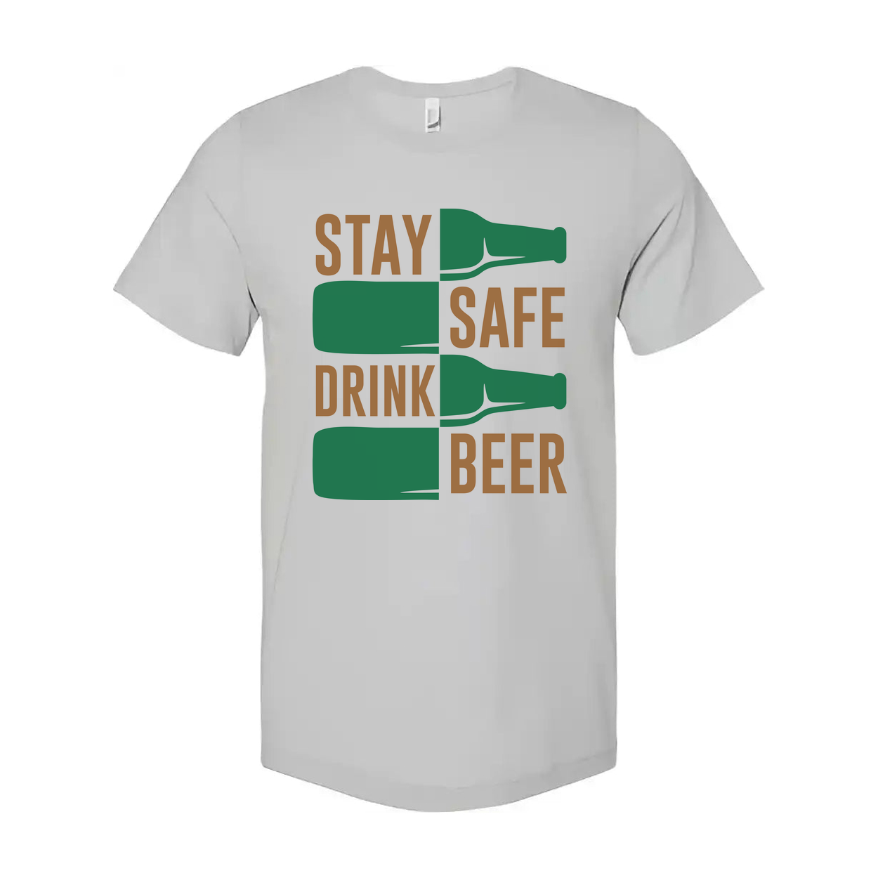 Unisex Graphic T Shirt Featuring Stay Safe Drink Beer Bottle Motif On Front In Bold Colors