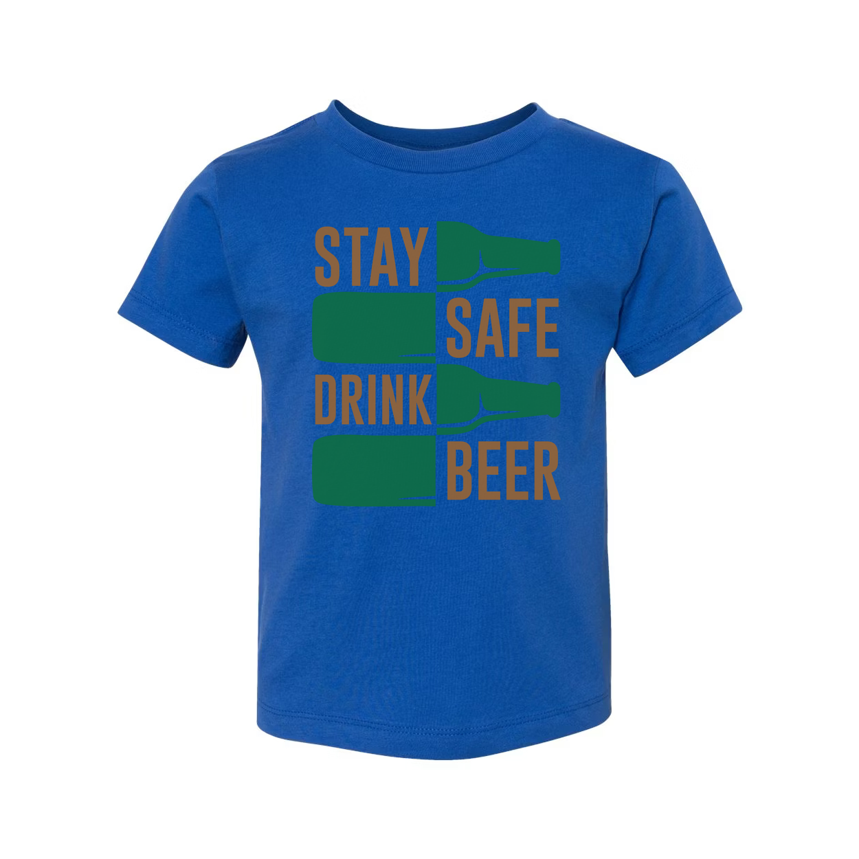 Unisex Graphic T Shirt Featuring Stay Safe Drink Beer Bottle Motif On Front In Bold Colors