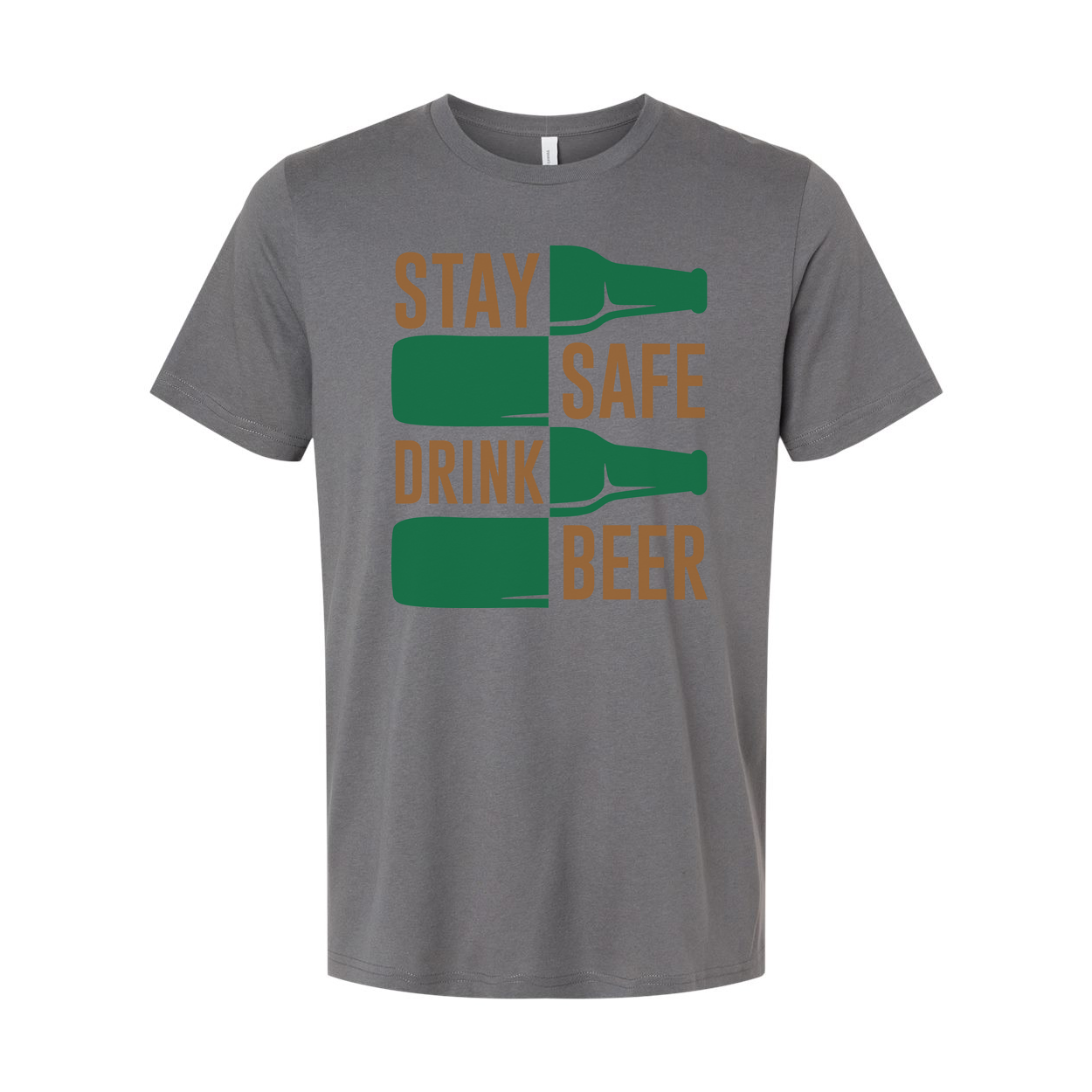 Unisex Graphic T Shirt Featuring Stay Safe Drink Beer Bottle Motif On Front In Bold Colors