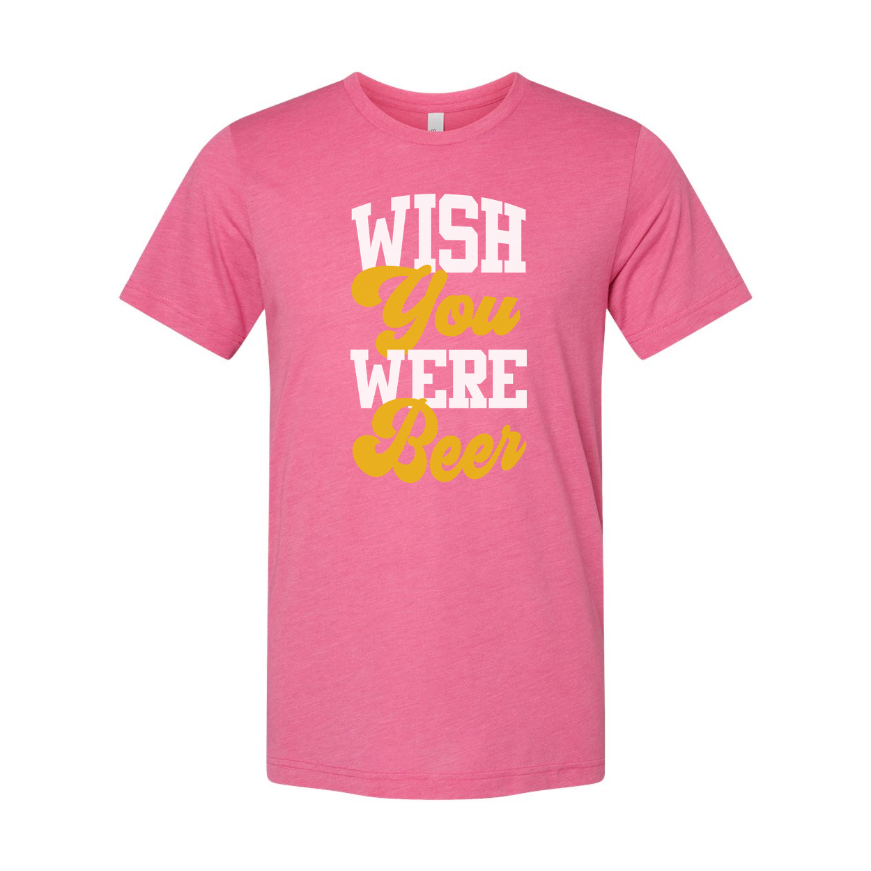 Wish You Were Beer Unisex Graphic Tee With Bold Yellow Script Typography For Casual Wear