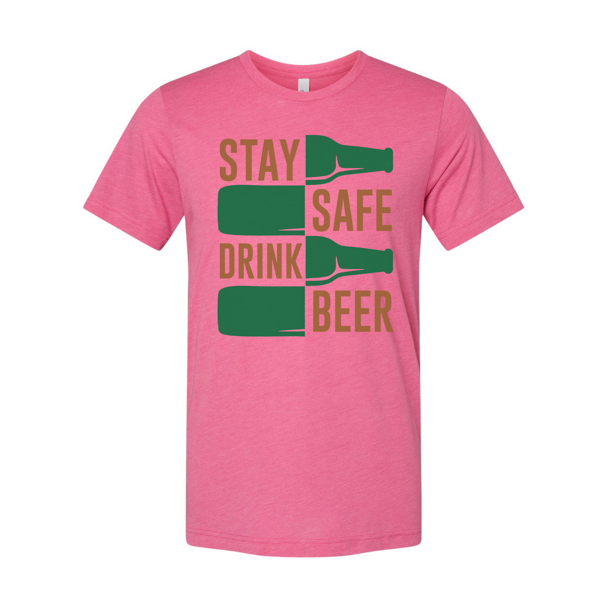Unisex Graphic T Shirt Featuring Stay Safe Drink Beer Bottle Motif On Front In Bold Colors
