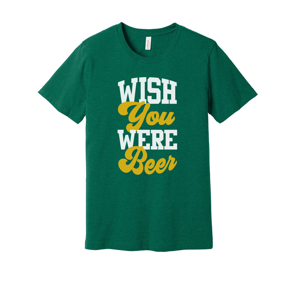 Wish You Were Beer Unisex Graphic Tee With Bold Yellow Script Typography For Casual Wear