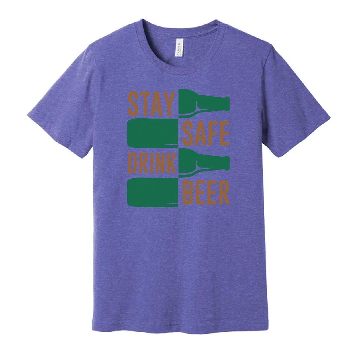 Unisex Graphic T Shirt Featuring Stay Safe Drink Beer Bottle Motif On Front In Bold Colors