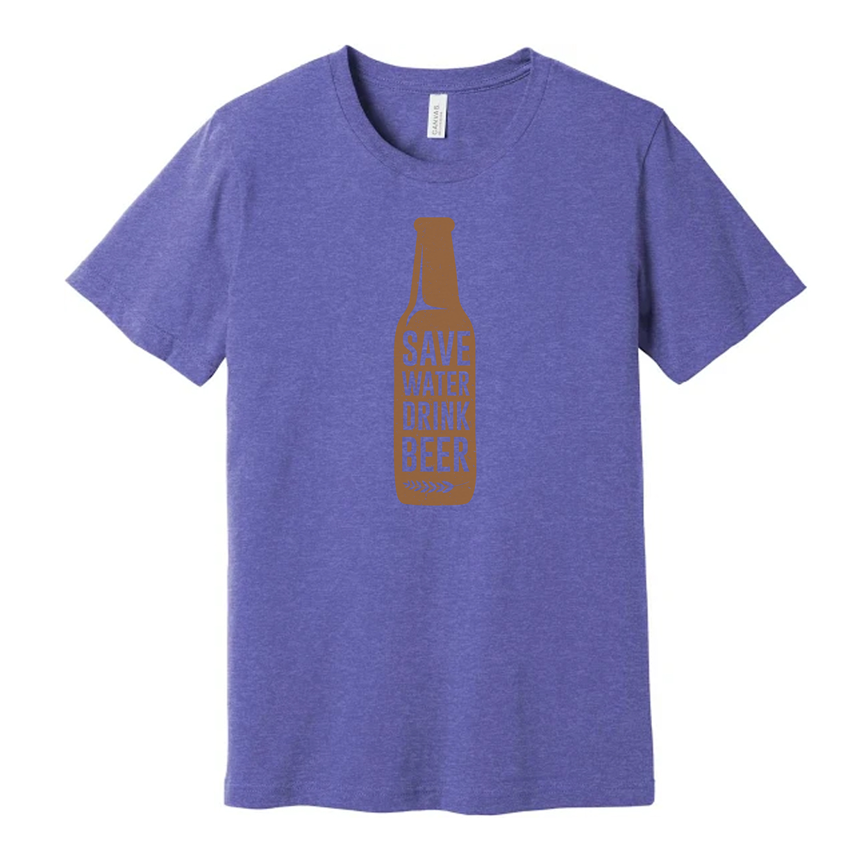 Unisex Beer Bottle T Shirt With Save Water Drink Beer Vertical Logo Print On Front
