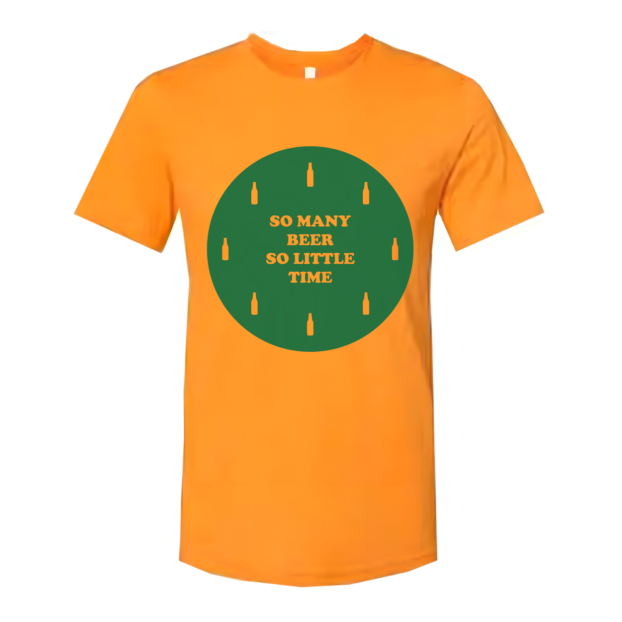 Unisex Beer Graphic T Shirt With Green Circular Design And Bottle Icons On Front