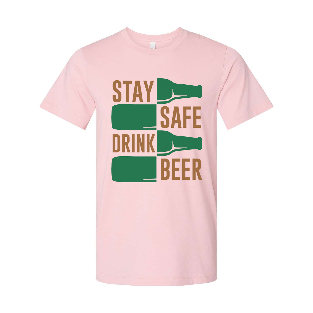 Unisex Graphic T Shirt Featuring Stay Safe Drink Beer Bottle Motif On Front In Bold Colors