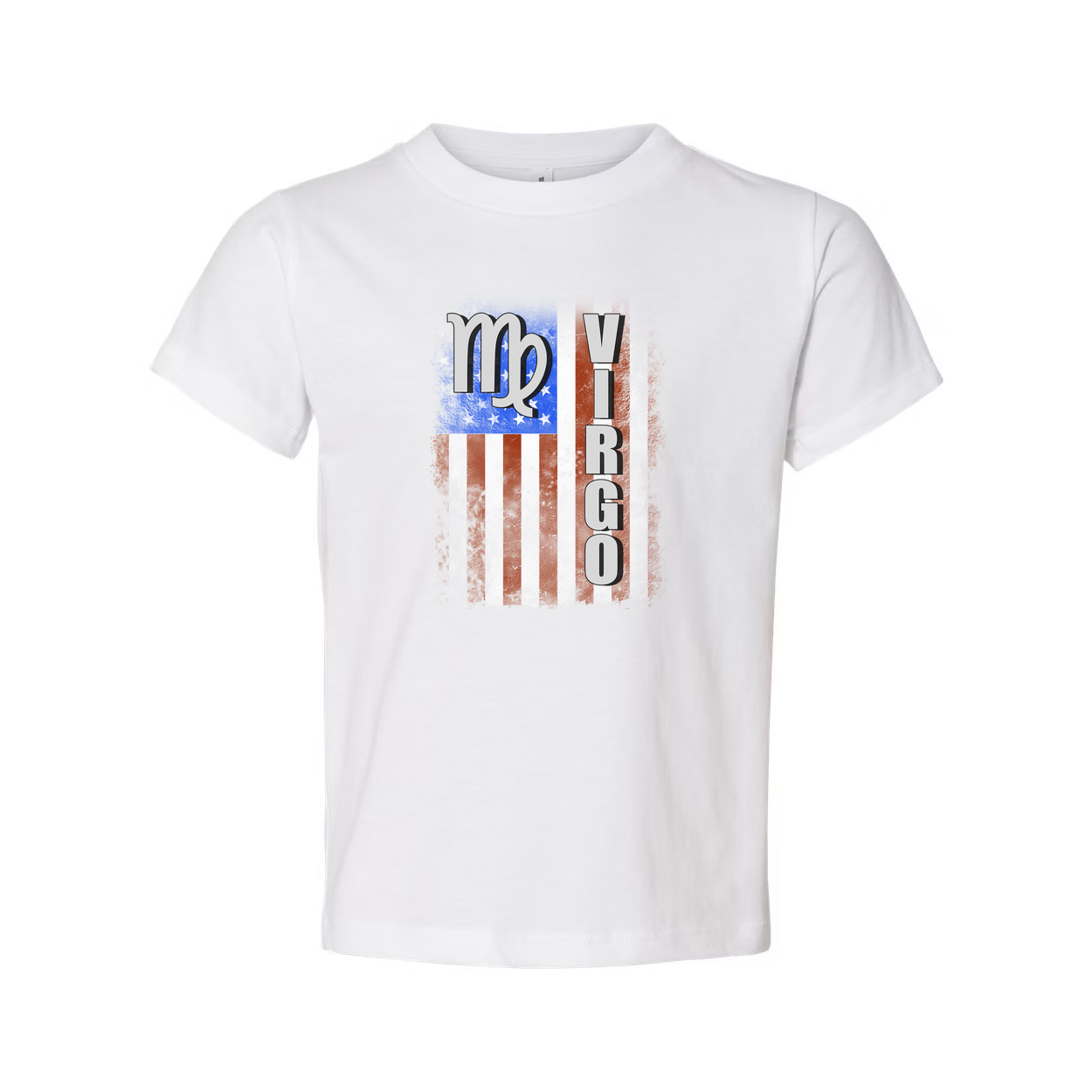 Virgo Zodiac Flag Graphic Unisex T-Shirt With Distressed American Flag Style Stripes