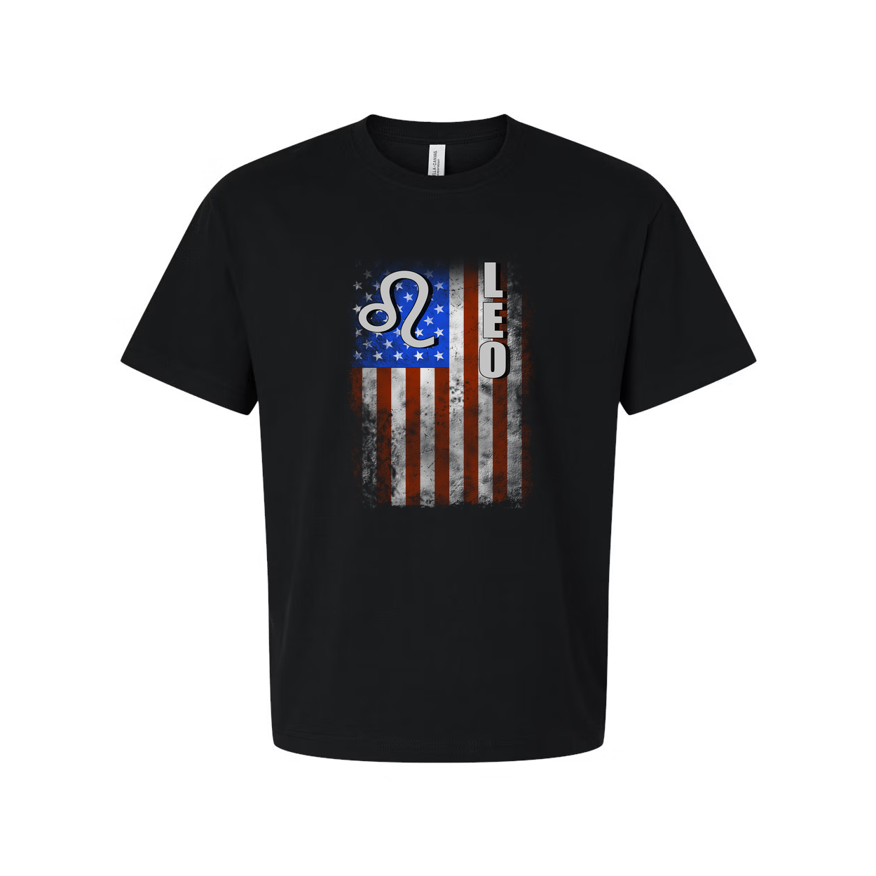 Leo Zodiac Sign Unisex T Shirt With American Flag Graphic And Distressed Print On Tee