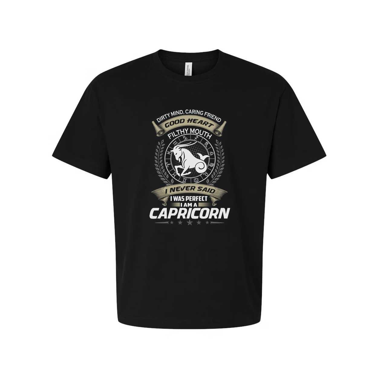 Capricorn Zodiac Unisex Graphic Tee With Emblem And Laurel Wreath Design For Astrology Fans