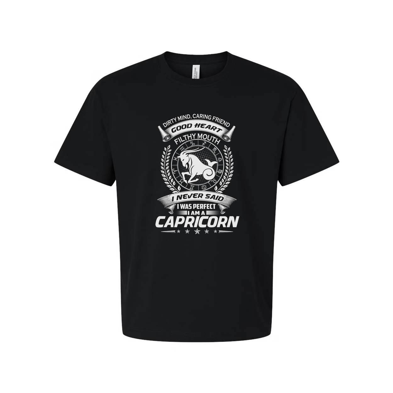 Capricorn Zodiac Unisex Graphic T Shirt With Emblem Crest And Motivational Text For Everyday Wear