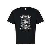 Capricorn Zodiac Unisex Graphic T Shirt With Emblem Crest And Motivational Text For Everyday Wear
