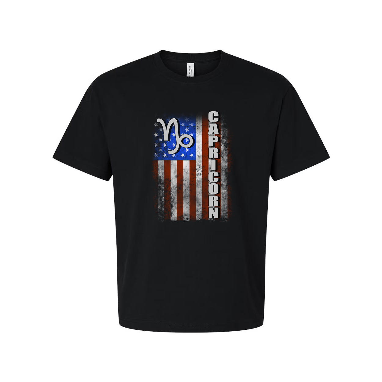 Capricorn Zodiac Graphic Tee With USA Flag Design For Unisex Adults Comfort Fit Casual Wear