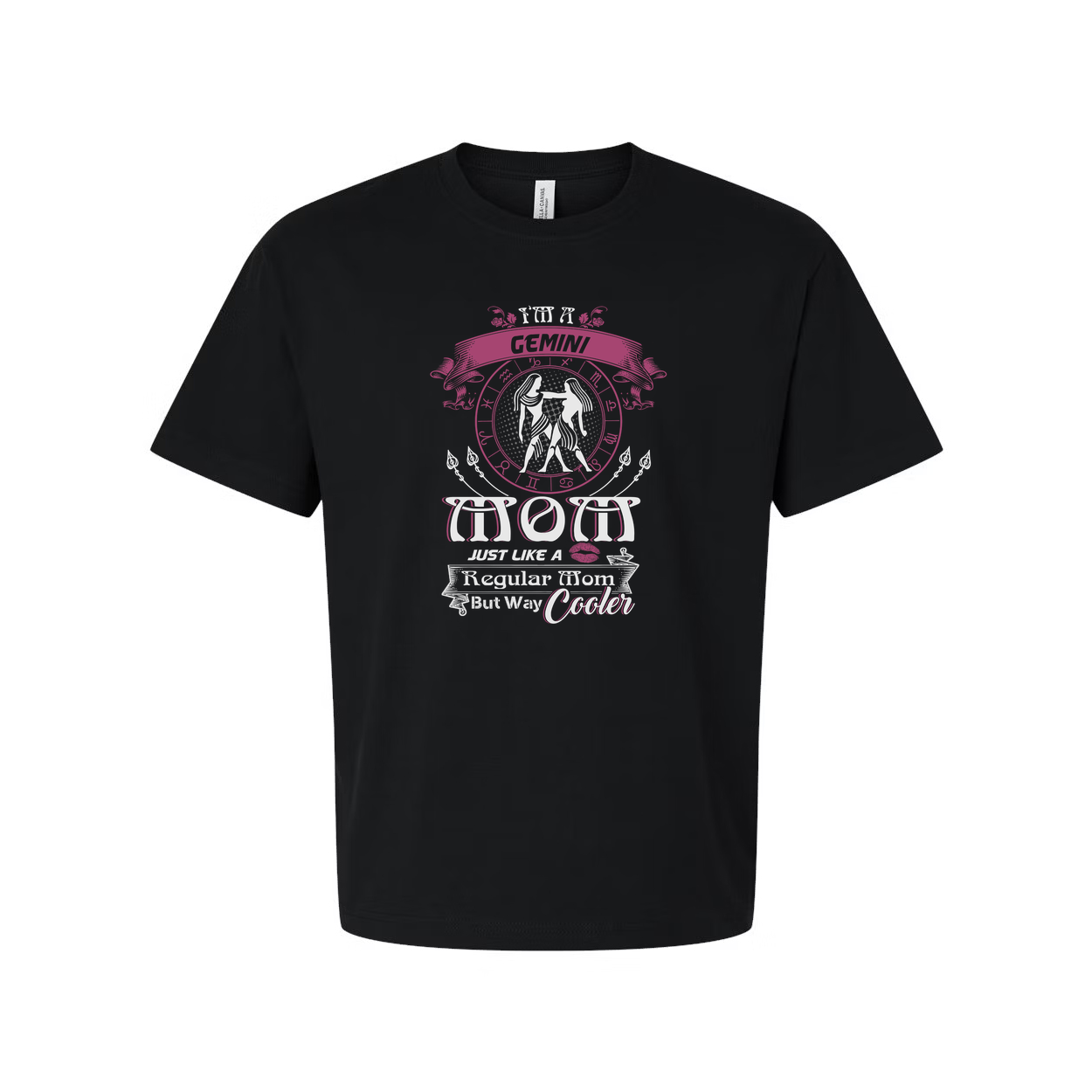 Gemini Moon Zodiac Graphic T Shirt For Unisex Adults With Pink Ornate Emblem Design
