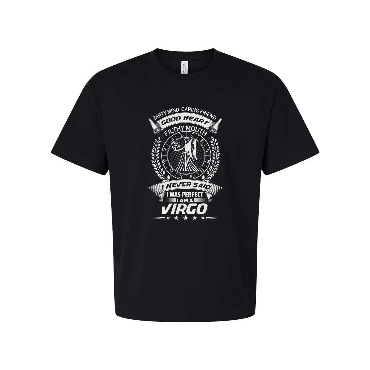 Unisex Virgo Zodiac Graphic T Shirt With Circular Emblem And Inspirational Text Design