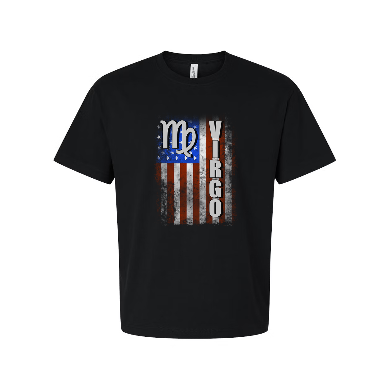 Virgo Zodiac Flag Graphic Unisex T-Shirt With Distressed American Flag Style Stripes