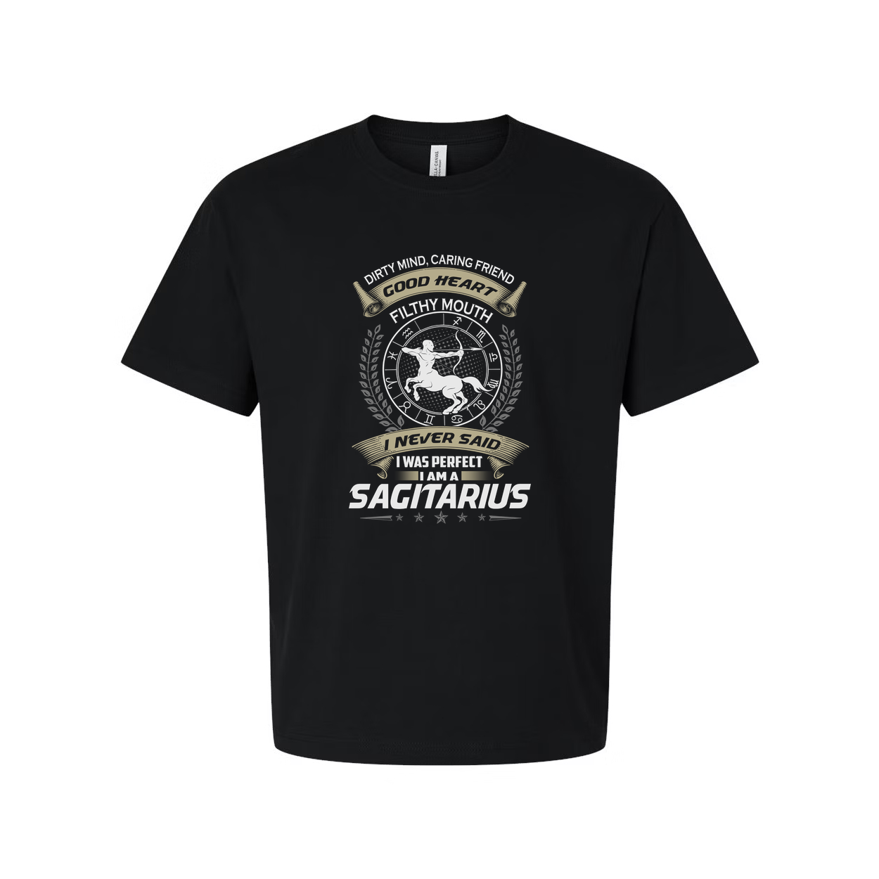 Sagittarius Zodiac Graphic Tee For Unisex Adults With Classic Emblem And Laurel Wreath Detailing
