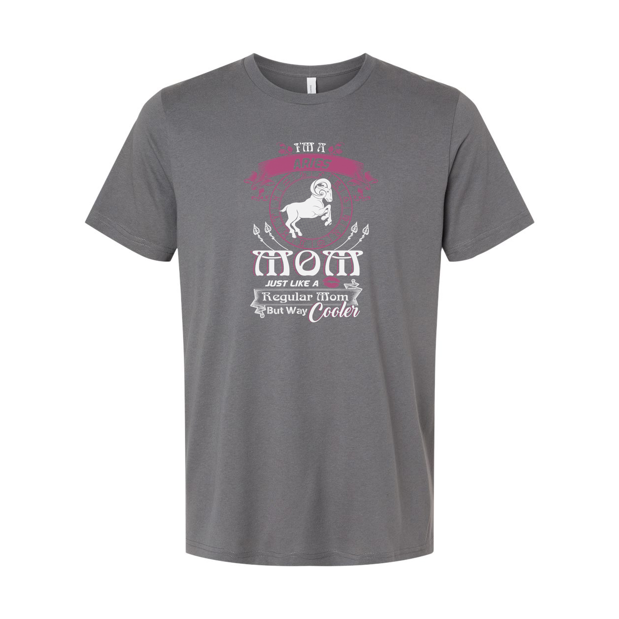 Aries Zodiac Moon Graphic Tee for Unisex Adults With Pink Emblem and Decorative Text