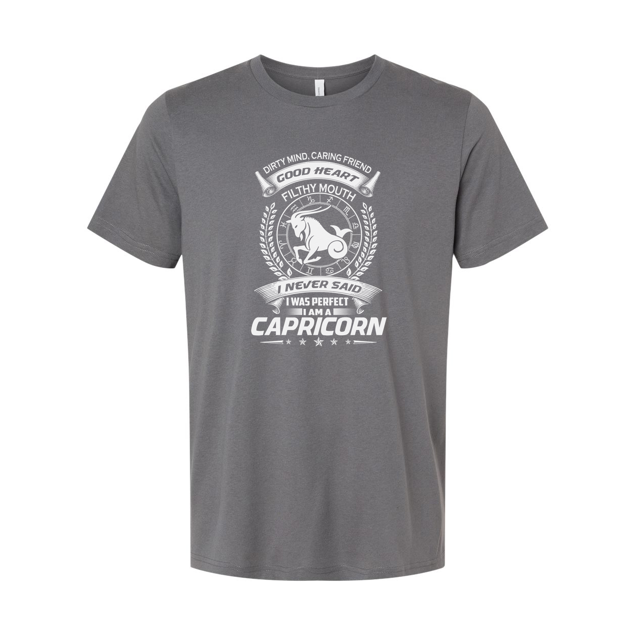 Capricorn Zodiac Unisex Graphic T Shirt With Emblem Crest And Motivational Text For Everyday Wear
