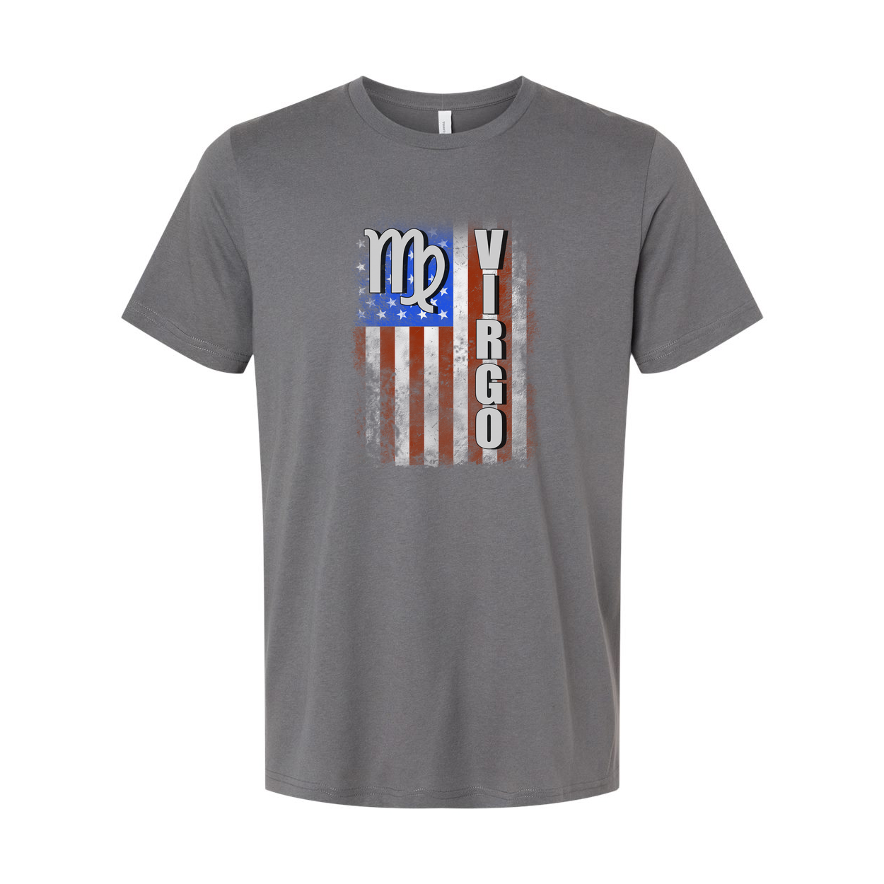 Virgo Zodiac Flag Graphic Unisex T-Shirt With Distressed American Flag Style Stripes