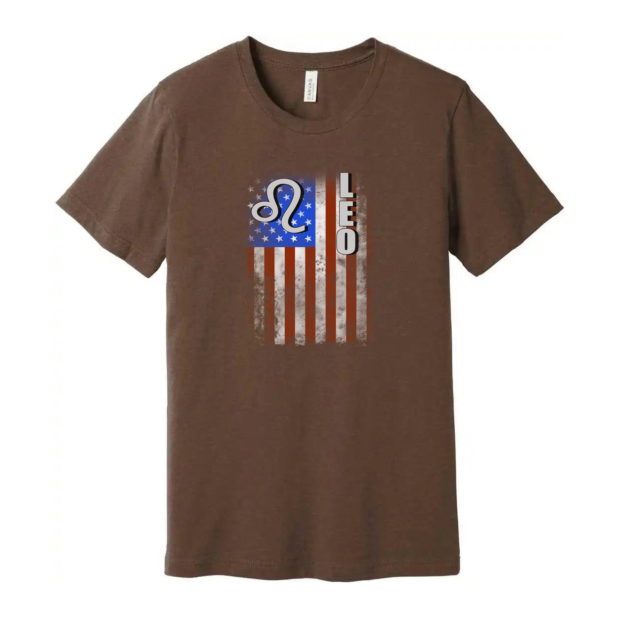 Leo Zodiac Sign Unisex T Shirt With American Flag Graphic And Distressed Print On Tee
