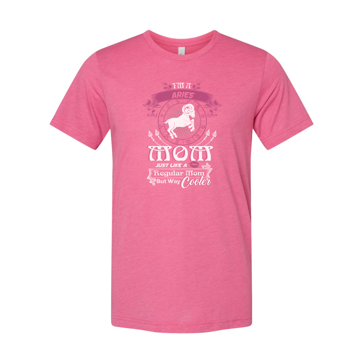 Aries Zodiac Moon Graphic Tee for Unisex Adults With Pink Emblem and Decorative Text