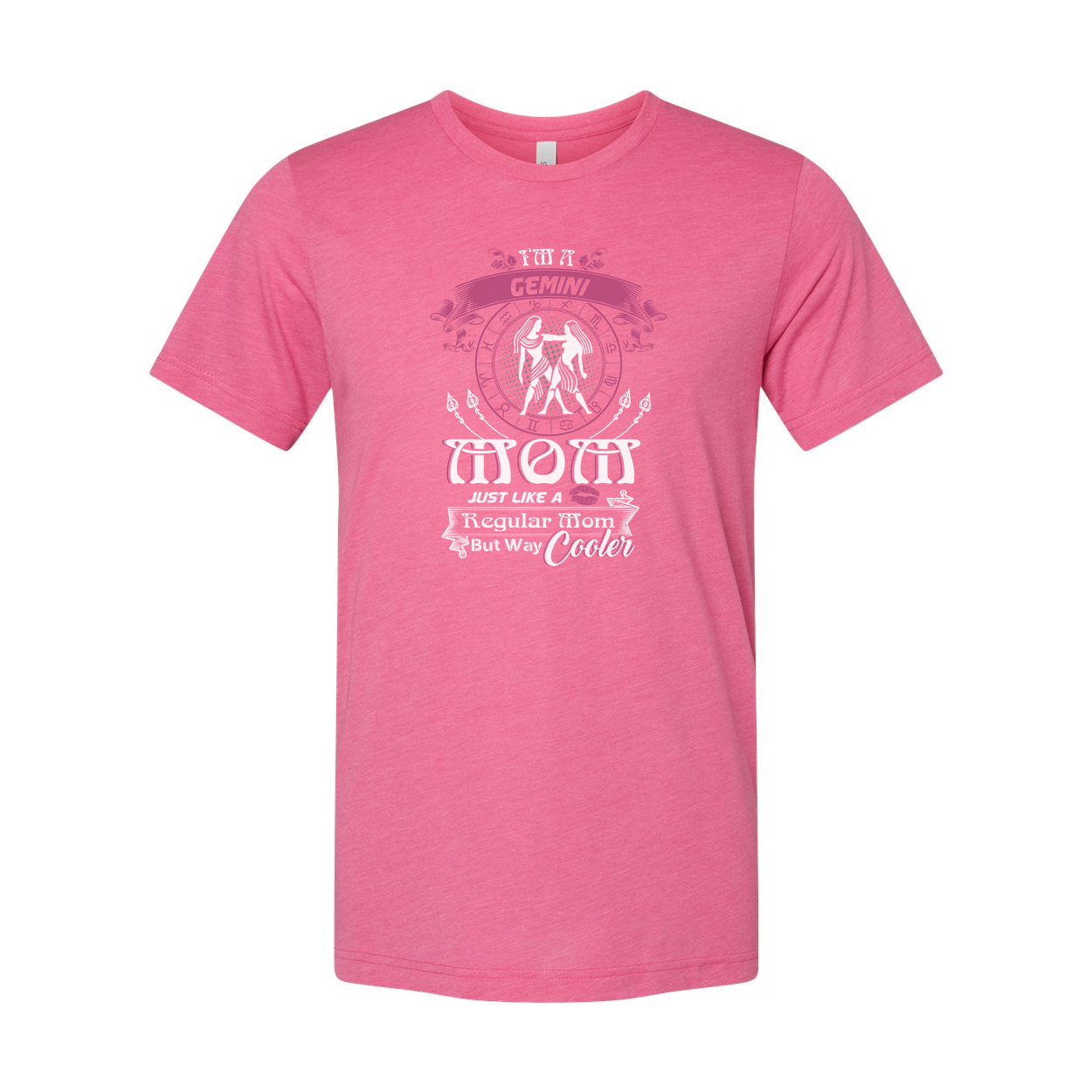 Gemini Moon Zodiac Graphic T Shirt For Unisex Adults With Pink Ornate Emblem Design