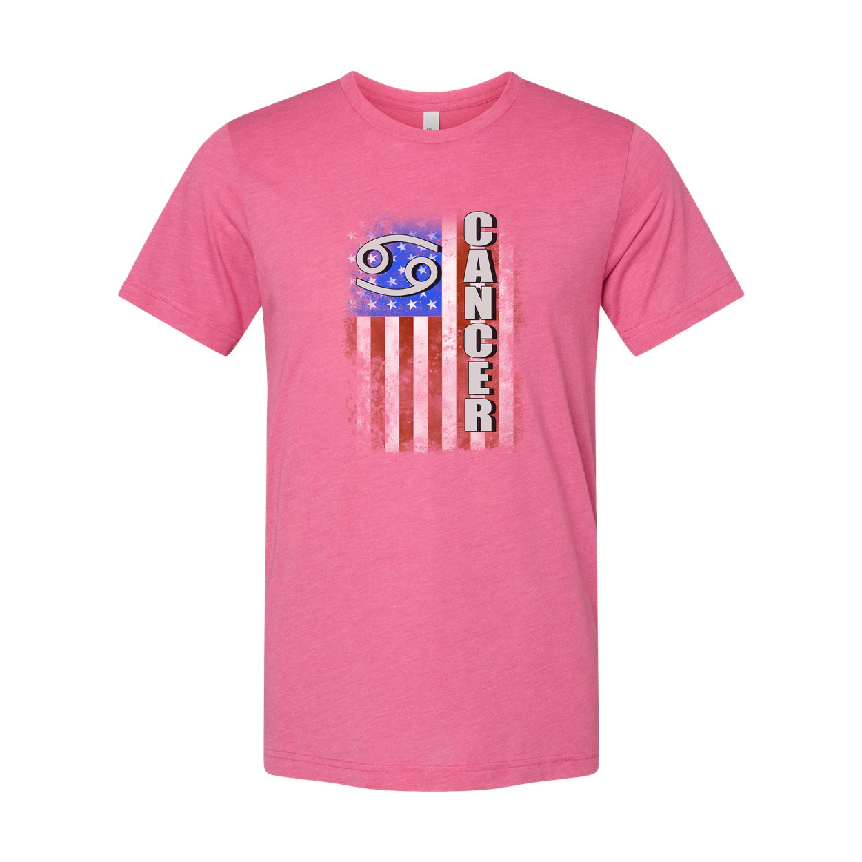 Cancer Zodiac Unisex T Shirt With Grunge American Flag And Vertical Cancer Text Graphic