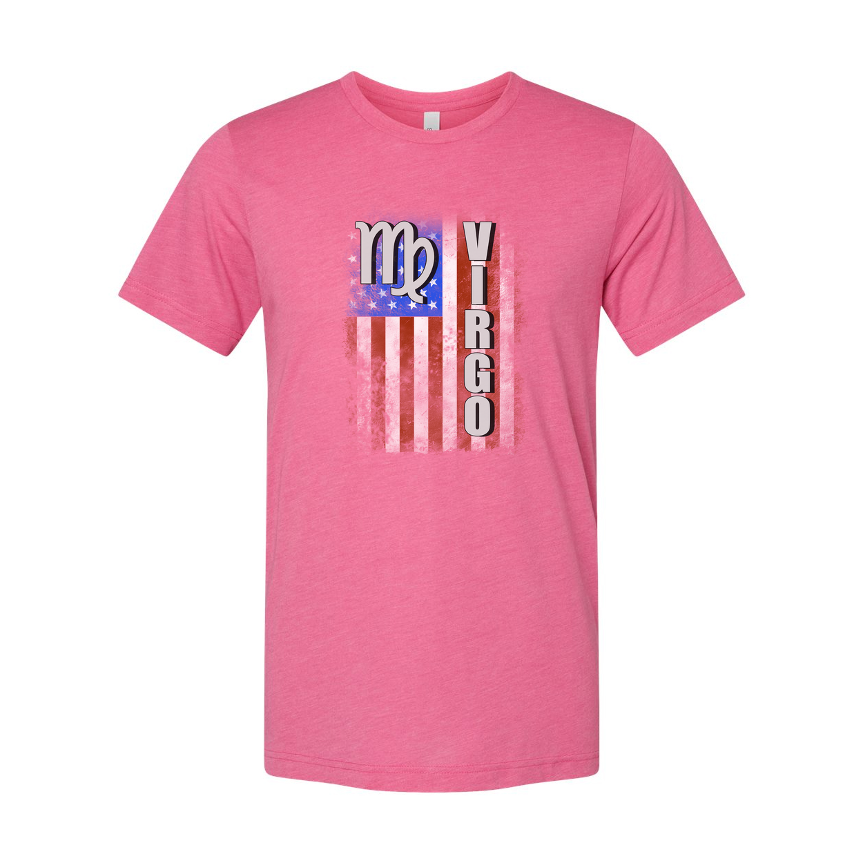 Virgo Zodiac Flag Graphic Unisex T-Shirt With Distressed American Flag Style Stripes